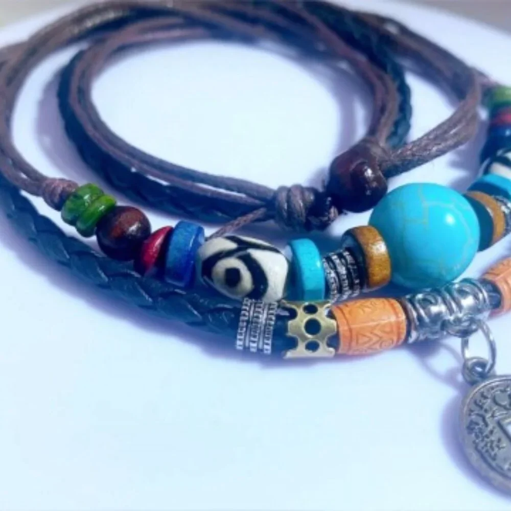 Layered Boho Wood Beads Choker Necklace Adjustable Hemp Cords Retro Fashion - Picture 8 of 8